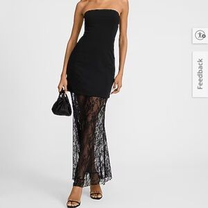 Express Black Strapless Dress with Lace Detail